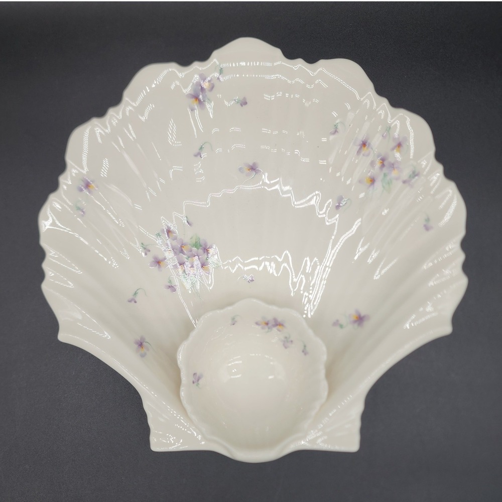 Mikasa Ivory Lila B2006 Shell Chip Dip Platter Larry Laslo Floral Bone China